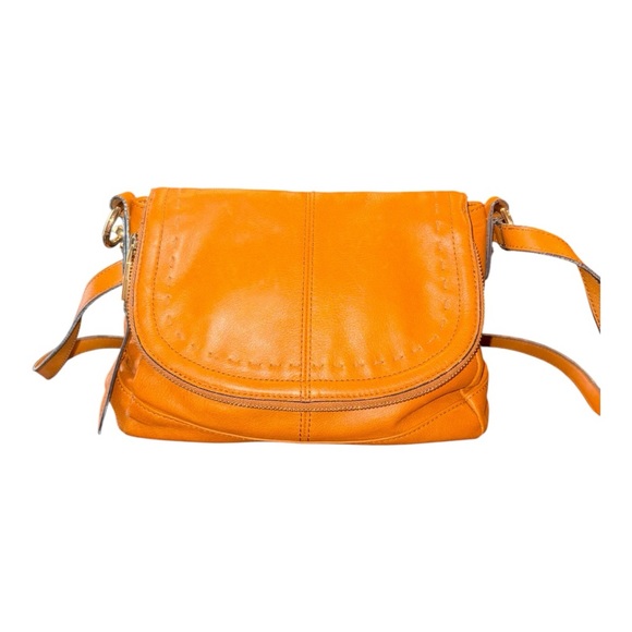 b. makowsky Handbags - B Makowsky Tan Orange Leather Zip Flap Saddlebag Crossbody Silver hardware B11